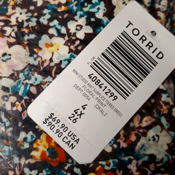 ❤️NWT VINTAGE TORRID FLORAL PRINT MINI DRESS - SURPLICE NECKLINE POCKETS SIZE 4X - Picture 8 of 12